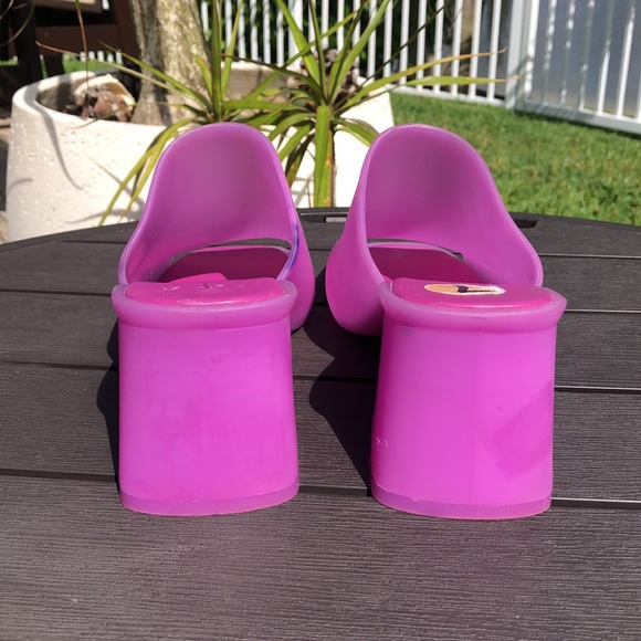 JEFFREY CAMPBELL PETRA PURPLE BLOCK HEEL PEEP TOE JELLY SANDALS SIZE 7 - Picture 4 of 12